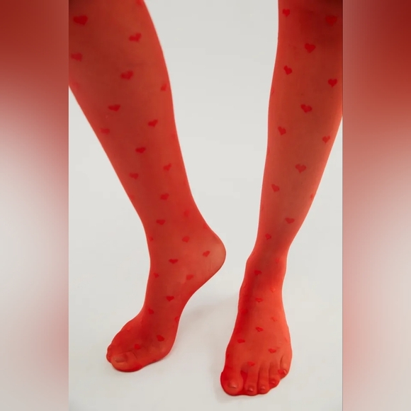 Free People Accessories - NWT Free People Red Sheer Hearts Tights
